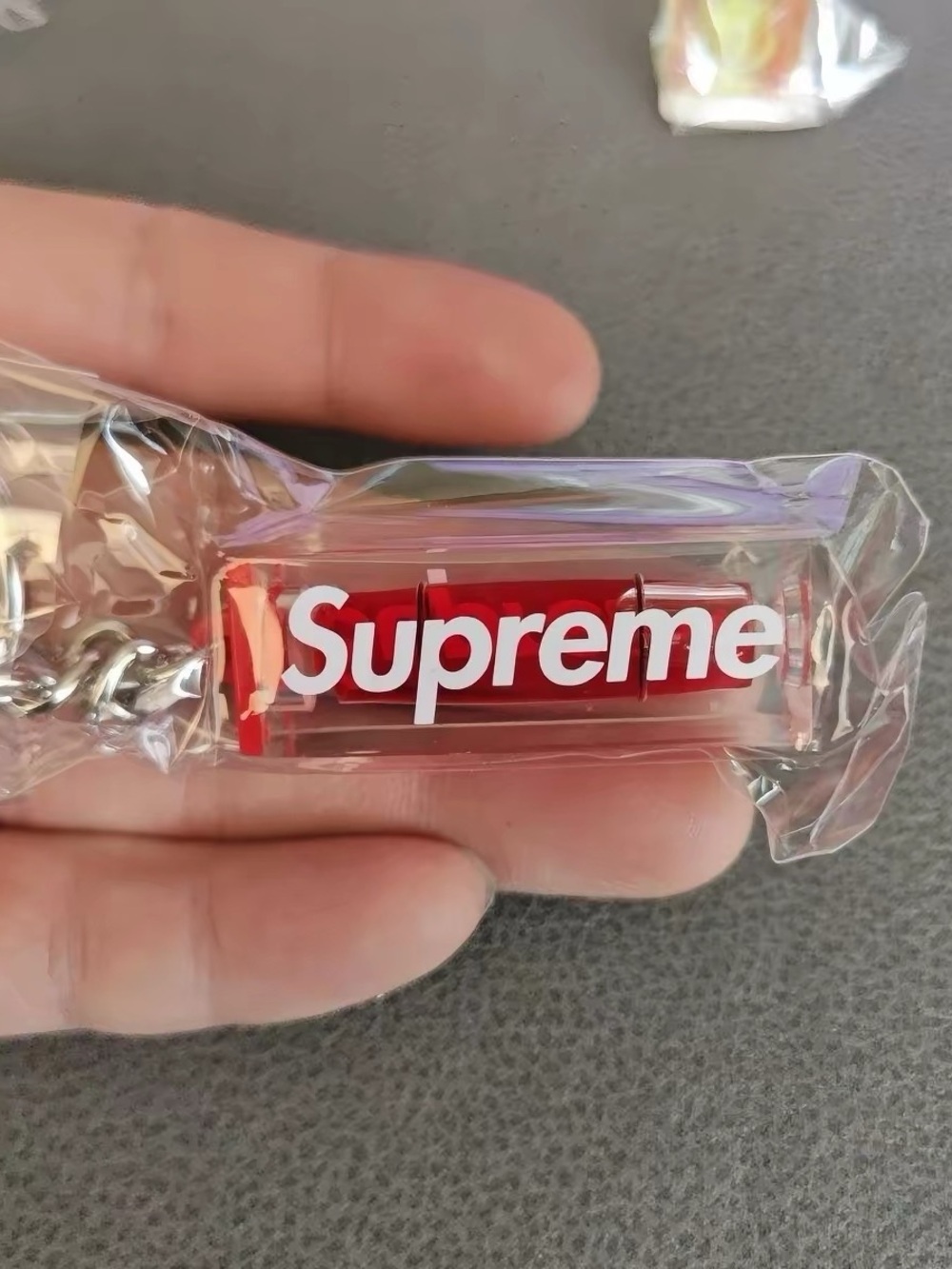 Supreme Clear Acrylic Keychain with Red Insert and White Logo